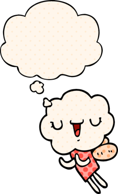 Çizgi roman tarzında bir insan tarafından çizilmiş düşünce baloncuğu olan tatlı bir çizgi roman kafası yaratığı.
