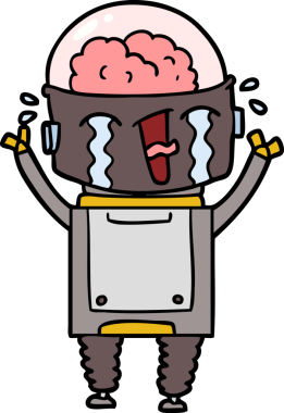 Bir insan tarafından çizilmiş ağlayan robot çizgi film.