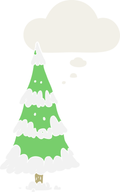 Düşünce baloncuğu insan tarafından çizilmiş bir karikatür noel ağacı.
