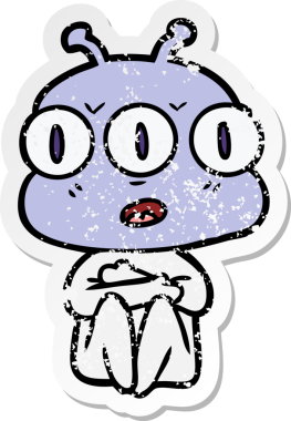 Bir insan tarafından çizilmiş üç gözlü bir karikatür çıkartması.