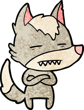 Bir insan tarafından çizilen dişleri gösteren bir kurt çizgi filmi.