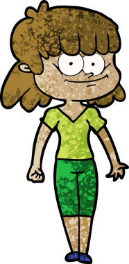 Bir insan tarafından çizilmiş gülümseyen bir kadın.