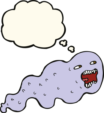 Bir insan tarafından çizilmiş düşünce balonlu çizgi film hayaleti.