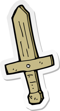 Bir insan tarafından çizilmiş tahta bir kılıcın çıkartması.