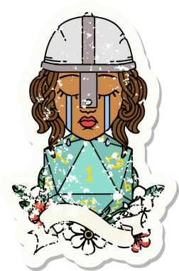 Retro Dövme Tarzı Ağlayan İnsan Dövüşçüsü Bir insan tarafından çizilmiş doğal bir D20 ruloyla