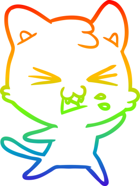 Gökkuşağı gradyan çizgi çizimi Bir insan tarafından çizilmiş bir çizgi kedi tıslama