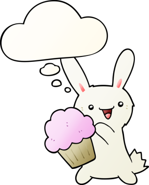 Düşünce baloncuklu tatlı çizgi film tavşanı bir insan tarafından çizilmiş.