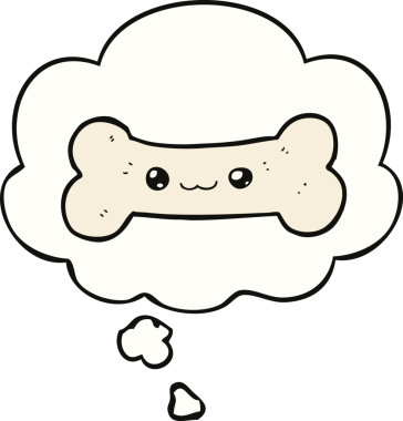 Bir insan tarafından çizilmiş düşünce baloncuklu çizgi film kemiği.