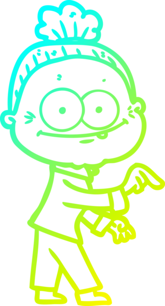 Bir insan tarafından çizilmiş, mutlu, yaşlı bir kadının çizimi.