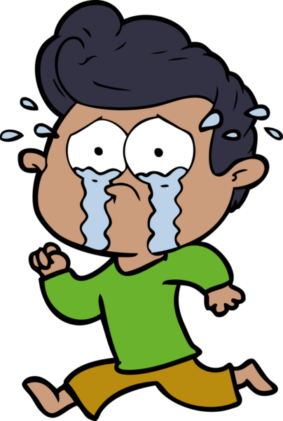 Bir insan tarafından çizilmiş ağlayan bir çizgi film karakteri.