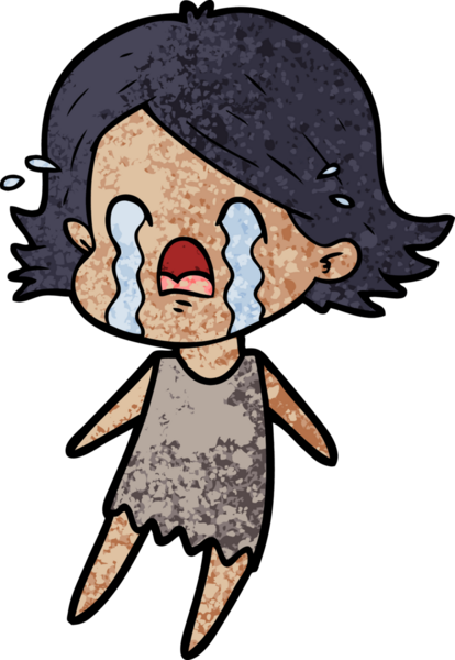 Bir insan tarafından çizilmiş ağlayan çizgi film kadını.