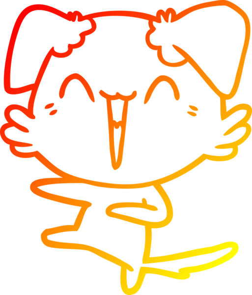 Bir insan tarafından çizilmiş mutlu, dans eden bir köpek çizgi filmi.