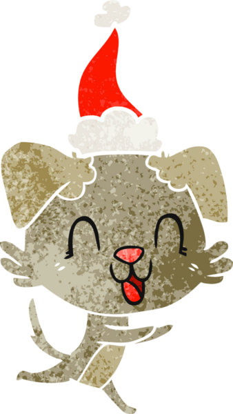 Gülen el, bir insan tarafından çizilmiş Noel Baba şapkası takan bir köpeğin eski çizgi filmini çizdi.