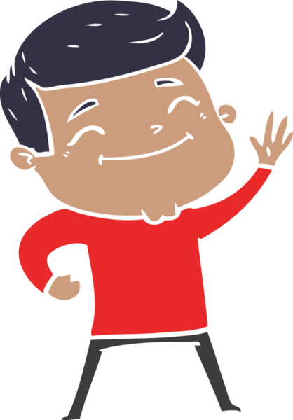 Bir insan tarafından çizilmiş mutlu düz renkli karikatür adam.