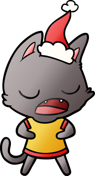 Konuşan kedi eli bir insan tarafından çizilmiş Noel Baba şapkasının gradyan çizimi.