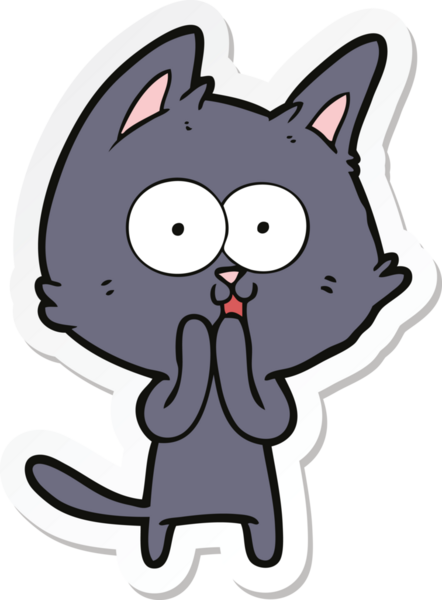 Bir insan tarafından çizilmiş komik bir çizgi film kedisinin çıkartması.