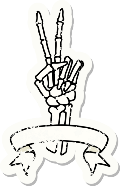 İskelet sancağıyla eski bir çıkartma. Bir insan tarafından çizilmiş barış işareti.