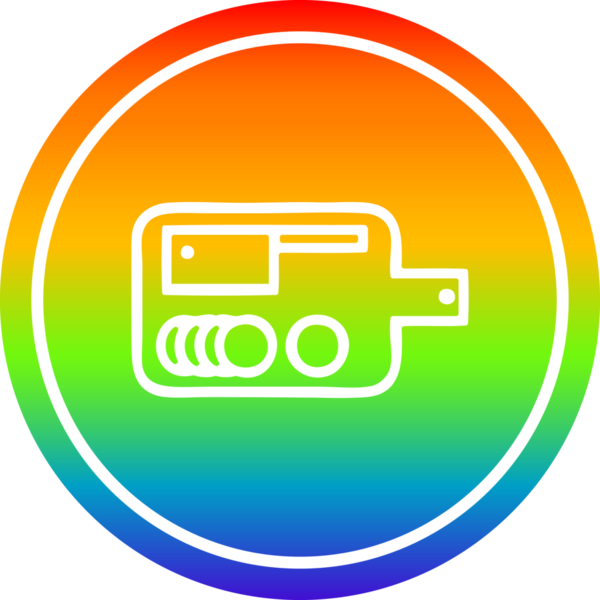 Bir insan tarafından çizilmiş gökkuşağı gradyan kesme tahtası dairesel simgesi