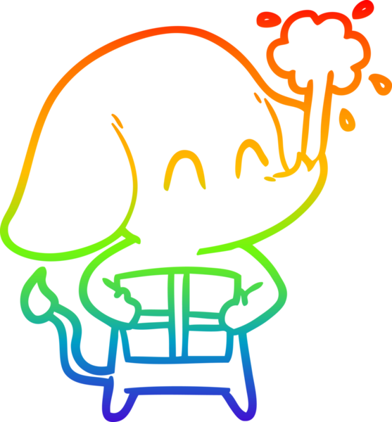 Gökkuşağı gradyan çizgisi insan tarafından çizilmiş su püskürten şirin bir fil çizimi.