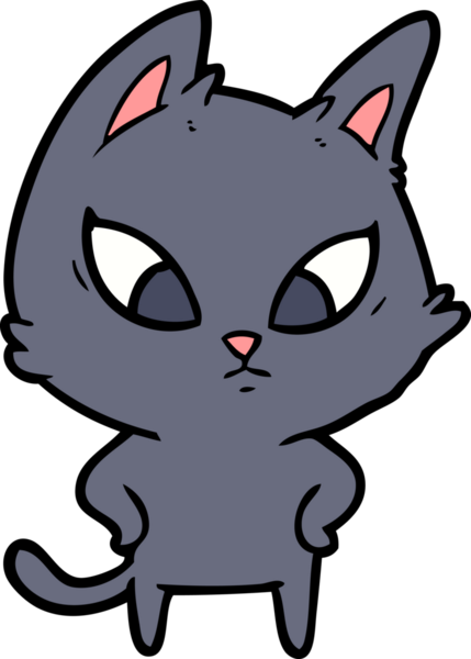 Bir insan tarafından çizilmiş kafası karışmış çizgi film kedisi.