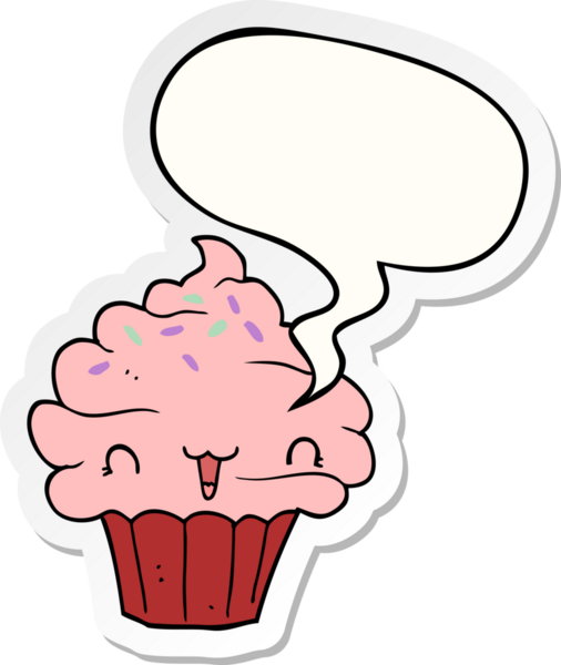 Bir insan tarafından çizilmiş baloncuk çıkartmalı tatlı çizgi film şekerli kek.