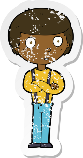 Bir insan tarafından katlanmış kolları olan bir çizgi film karakterinin gerilmiş çıkartması.