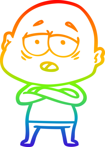 Gökkuşağı gradyan çizgi çizimi bir insan tarafından çizilmiş yorgun kel bir adam