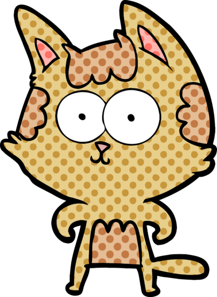 Bir insan tarafından çizilmiş mutlu çizgi film kedisi.