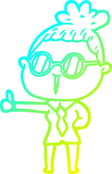 Bir insan tarafından çizilmiş gözlüklü bir karikatür kadın çizimi.