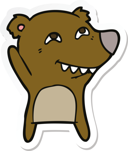 Bir insan tarafından çizilmiş dişleri gösteren bir çizgi film ayısının çıkartması.