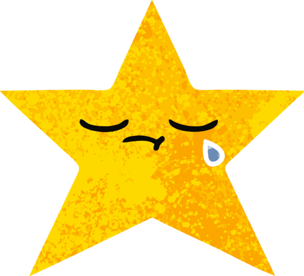 Bir insan tarafından çizilmiş altın yıldızın retro çizim tarzı karikatürü.