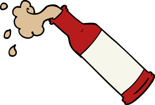 Bir insan tarafından çizilmiş köpüklü bira şişesi.