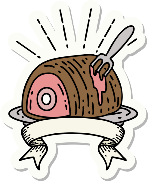 Bir insan tarafından çizilmiş dövme stili biftek etiketi.