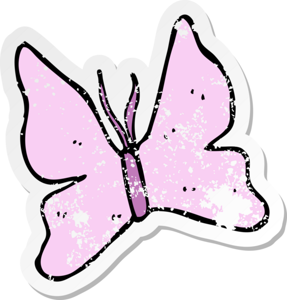 Bir insanın çizdiği kelebek sembolünün gerilemiş retro çıkartması.