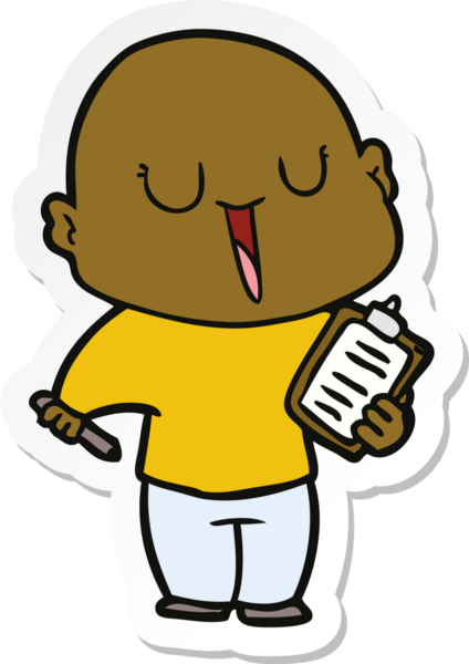 Bir insan tarafından çizilmiş mutlu, kel bir adamın çıkartması.