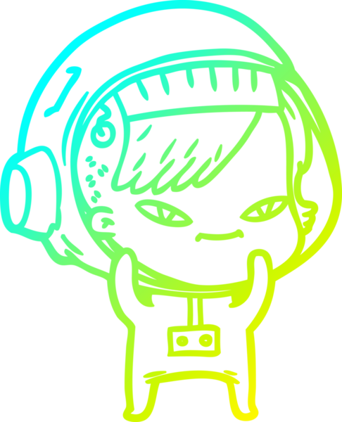 Bir insan tarafından çizilmiş soğuk gradyan çizgili astronot kadın çizimi.