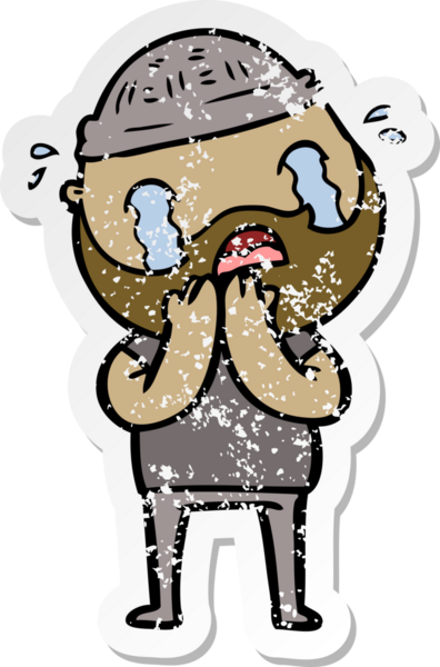 Bir insan tarafından çizilmiş ağlayan sakallı bir adamın sıkıntılı çıkartması.