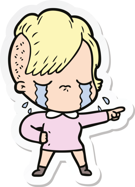 Bir insan tarafından çizilmiş, ağlayan bir kızın çıkartması.