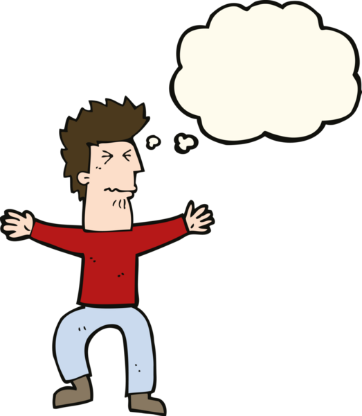 Çizgi film, bir insan tarafından çizilmiş düşünce balonlu adamı strese sokuyor.