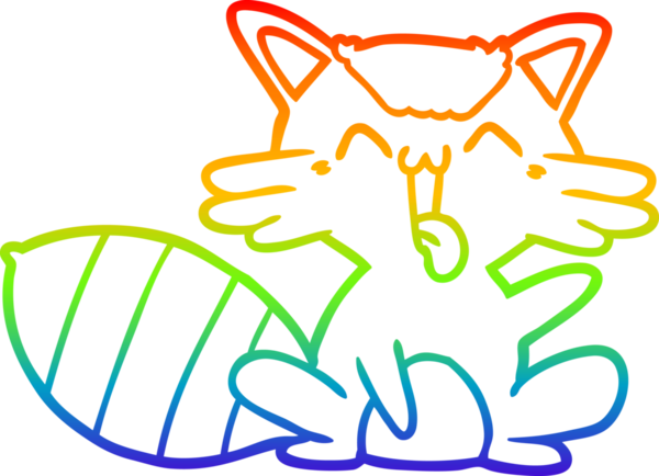 Gökkuşağı gradyan çizgisi bir insan tarafından çizilmiş şirin bir rakun çizimi.