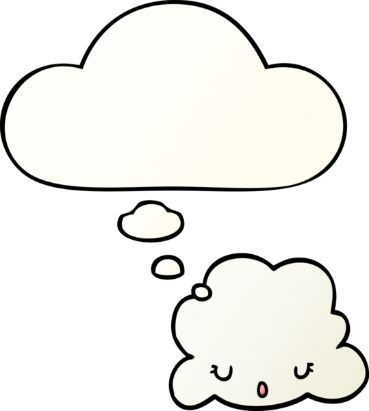 Düşünce baloncuğu olan sevimli çizgi film bulutu bir insan tarafından çizilmiş.