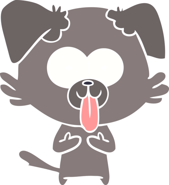 Düz renkli çizgi film köpeğinin dili bir insan tarafından çizilmiş.