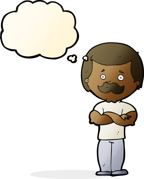 Bir insan tarafından çizilmiş düşünce baloncuğu olan erkek bıyıklı adam.