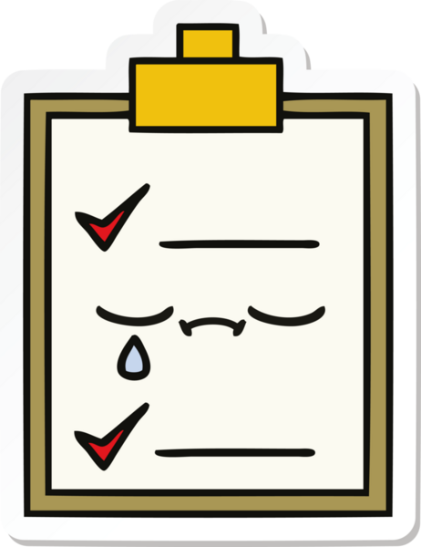 Bir insan tarafından çizilmiş şirin bir karikatür kontrol listesinin etiketi