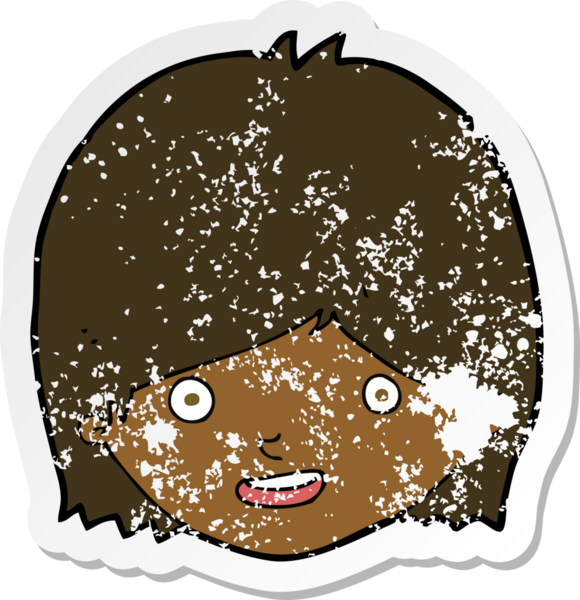 Bir insan tarafından çizilmiş mutlu kadın yüzü karikatürünün gerilimli retro yapıştırması