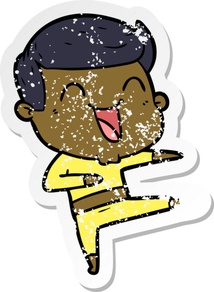 Bir insan tarafından çizilmiş gülen karikatür adamın sıkıntılı çıkartması.