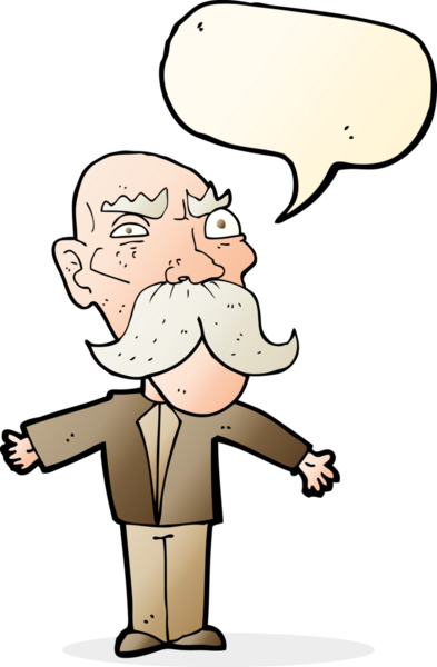 Bir insan tarafından çizilmiş konuşma balonlu kızgın yaşlı adam çizgi filmi.