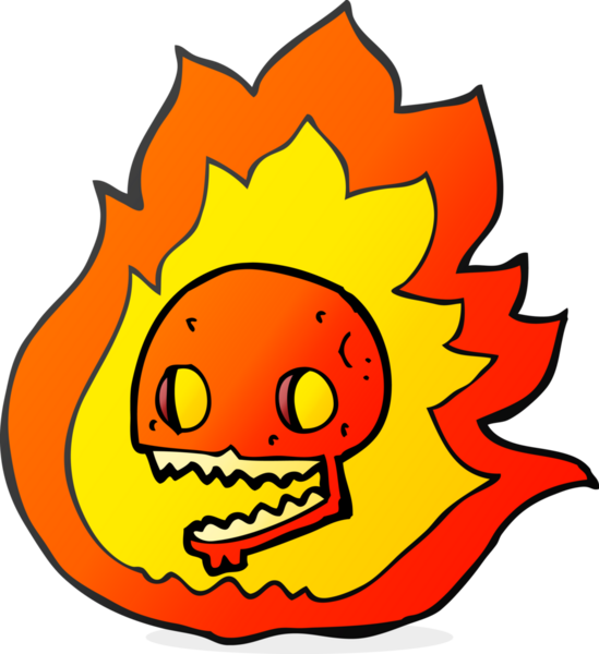 Bir insan tarafından çizilmiş karikatür yanan kafatası.