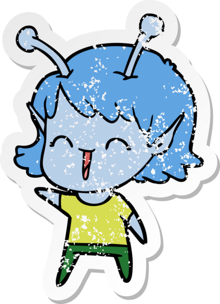 Bir insan tarafından çizilmiş uzaylı bir kızın kederli çıkartması.