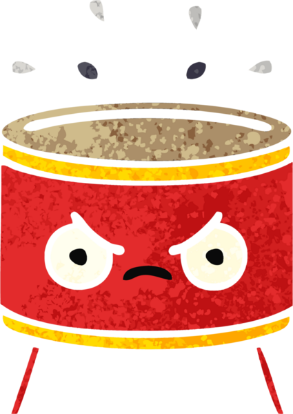 Bir insan tarafından çizilmiş davulun retro çizim tarzı karikatürü